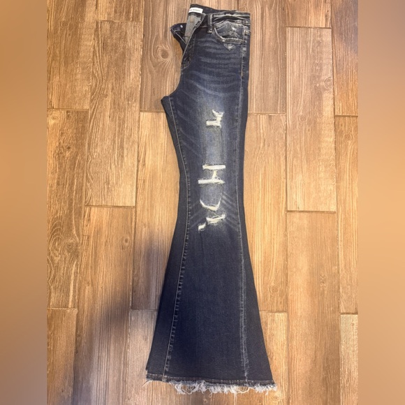 Flying Monkey Dark Blue Distressed Flare Jeans - Picture 6 of 6